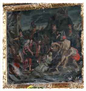 Photo du tableau droit du rétable de l'église de Monein représentant la montée au calvaire de Jésus (Pierre-Claude Perruche) 